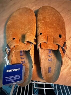 Birkenstock Suede Clog Mules in Chestnut Brown